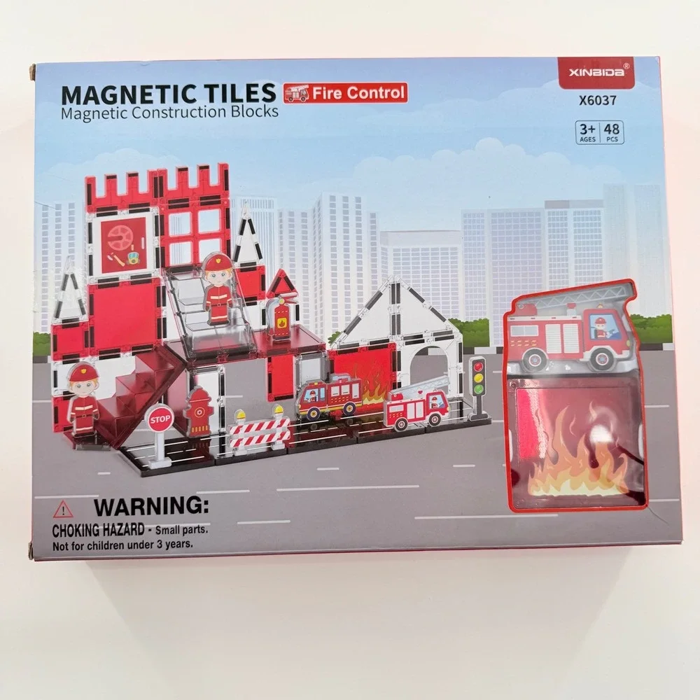 Magnetic Tiles Fire Station Creative Open-Ended Play Skill Building Set